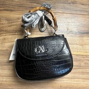 Christian Lacroix Black Croc-Pattern Shoulder Bag
